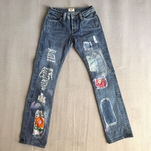 Antik Denim Womens Distressed Patchwork Jeans Western  Embroidery Y2K Sz 24 Boho